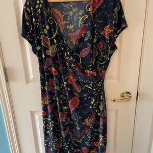 Jones NY Size XL Midnight Combo Paisley Stretch Jersey Dress